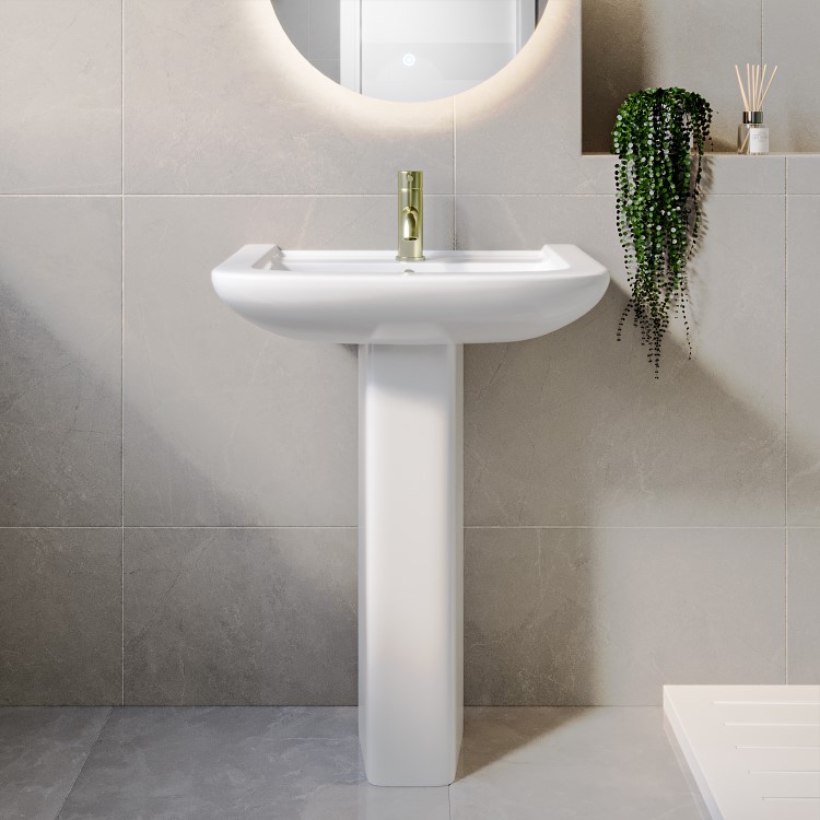 ONLY OPENED - Modern Pedestal Basin 605mm - Ashford