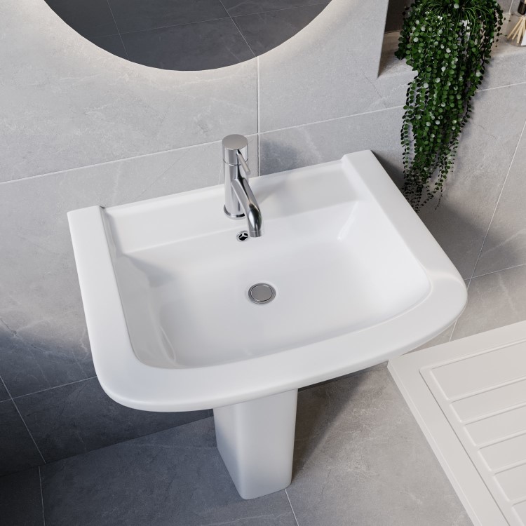 ONLY OPENED - Modern Pedestal Basin 605mm - Ashford