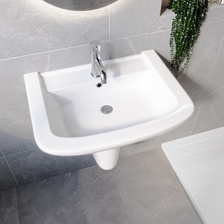 Grade A1 - Modern Semi Pedestal Basin 605mm - Ashford