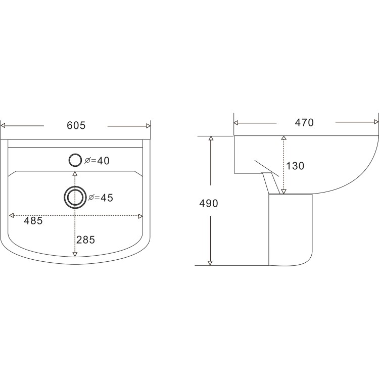 Grade A1 - Modern Semi Pedestal Basin 605mm - Ashford