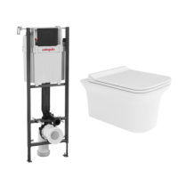 Grade A1 - Santiago Wall Hung WC, Soft Close Seat, Wirquin Compact WC Frame and Black Flush Plate