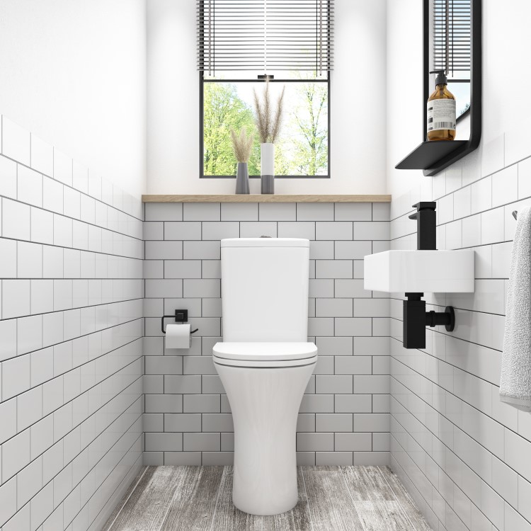 Grade A1 - Close Coupled Rimless Comfort Height Toilet with Soft Close Slim Seat - Indiana