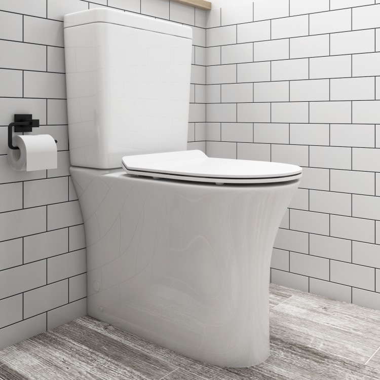 ONLY OPENED - Indiana Rimless Comfort Height CC WC and Soft Close Slim Seat and Detroit Wall Hung Basin Suite
