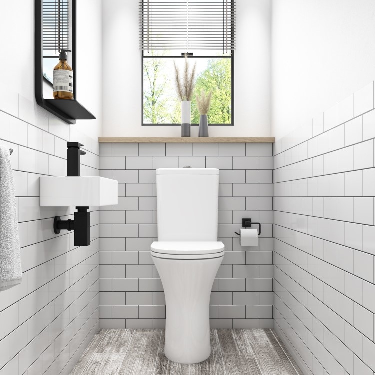 Grade A1 - Cloakroom Suite with Left Hand Basin Comfort Height Toilet & Soft Close Seat