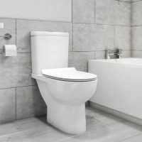 Grade A1 - Close Coupled Rimless Short Projection Toilet with Slim Soft Close Seat - Venice