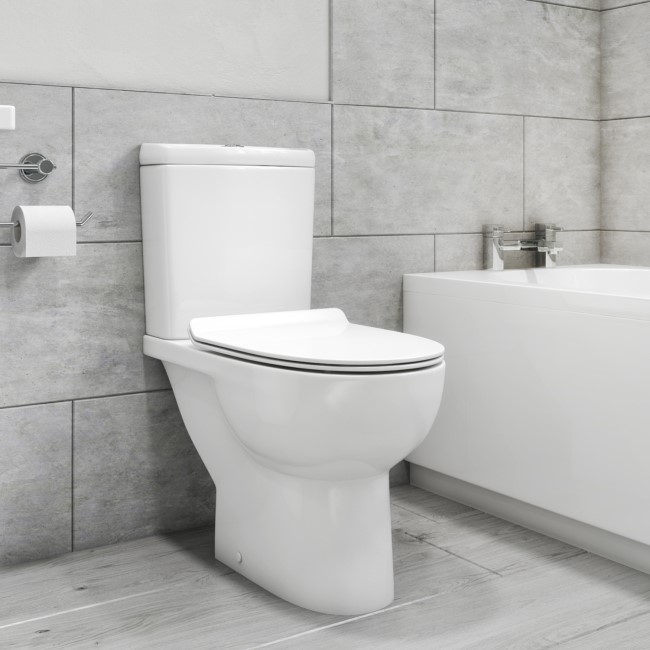 Grade A1 - Close Coupled Rimless Short Projection Toilet with Slim Soft Close Seat - Venice