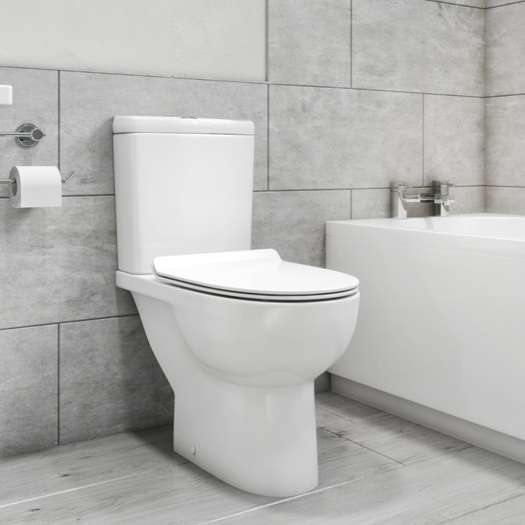 Grade A1 - Close Coupled Rimless Short Projection Toilet with Slim Soft Close Seat - Venice