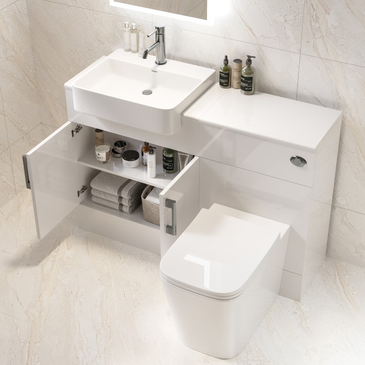 1200mm White Toilet and Sink Unit with Square Toilet - Harper