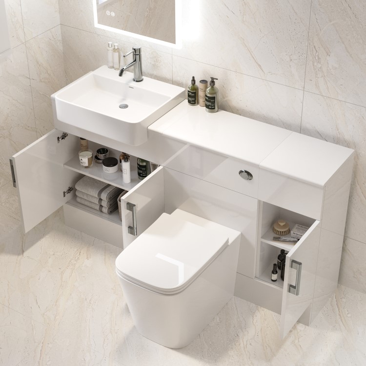 1500mm White Toilet and Sink Unit with Storage Unit and Square Toilet - Harper