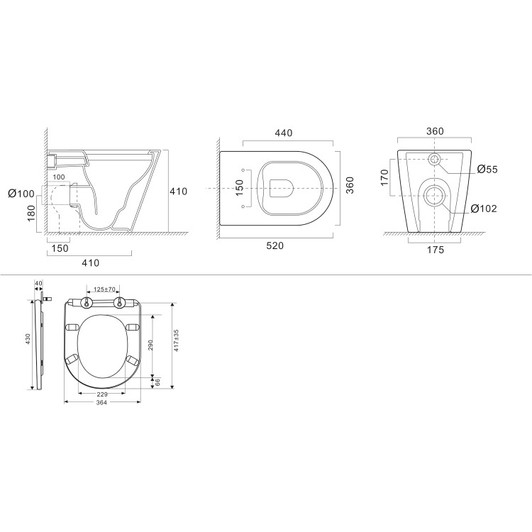 Grade A1 - Newport Rimless Back to Wall WC and Soft Close Wrap Seat