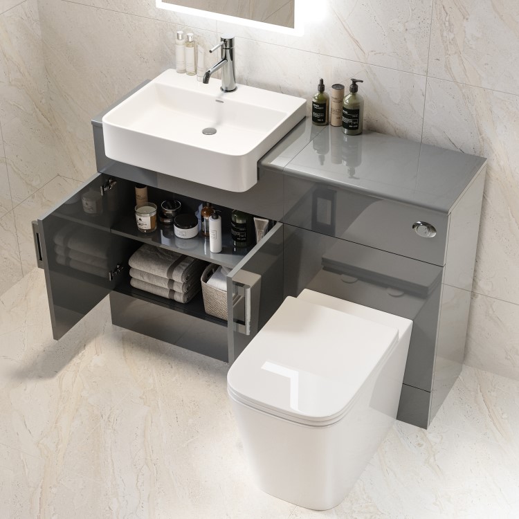 1200mm Grey Toilet and Sink Unit with Square Toilet - Harper
