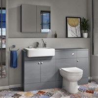 GRADE A1 - 1500mm Grey Toilet and Sink Unit with Storage Unit and Round Toilet - Harper
