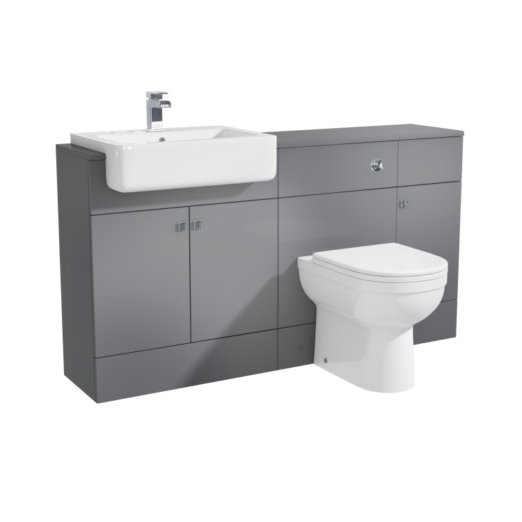GRADE A1 - 1500mm Grey Toilet and Sink Unit with Storage Unit and Round Toilet - Harper