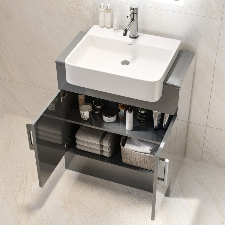 670mm Grey Freestanding Vanity Unit with Square Basin - Harper