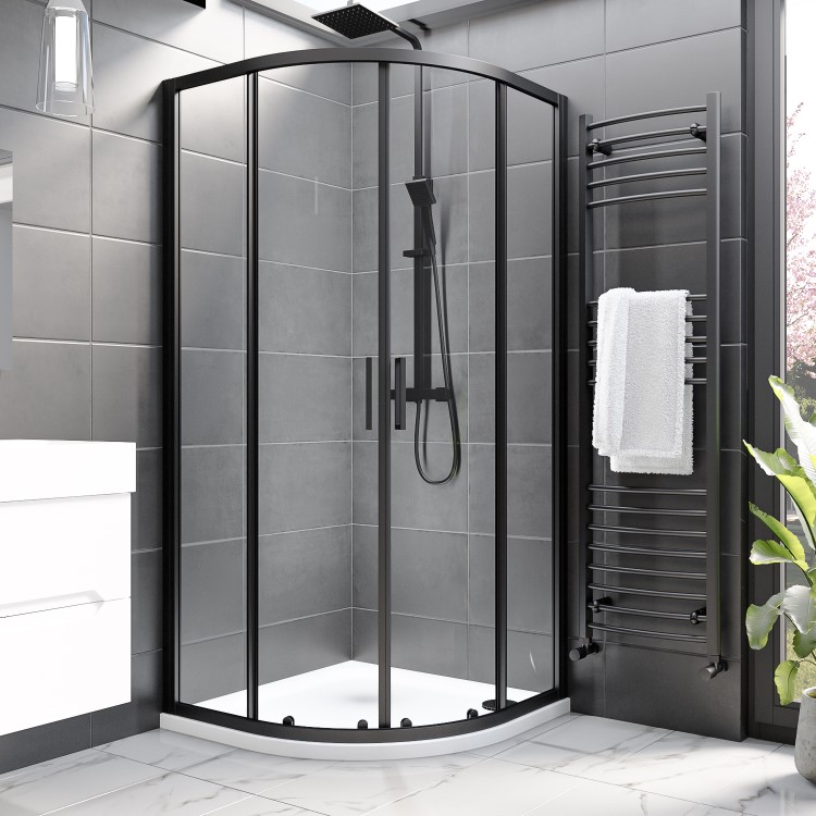 900mm Black 8mm Glass Quadrant Shower Enclosure with Shower Tray - Pavo