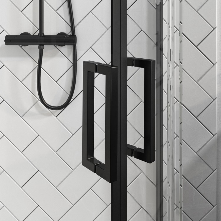 900mm Black 8mm Glass Quadrant Shower Enclosure with Shower Tray - Pavo