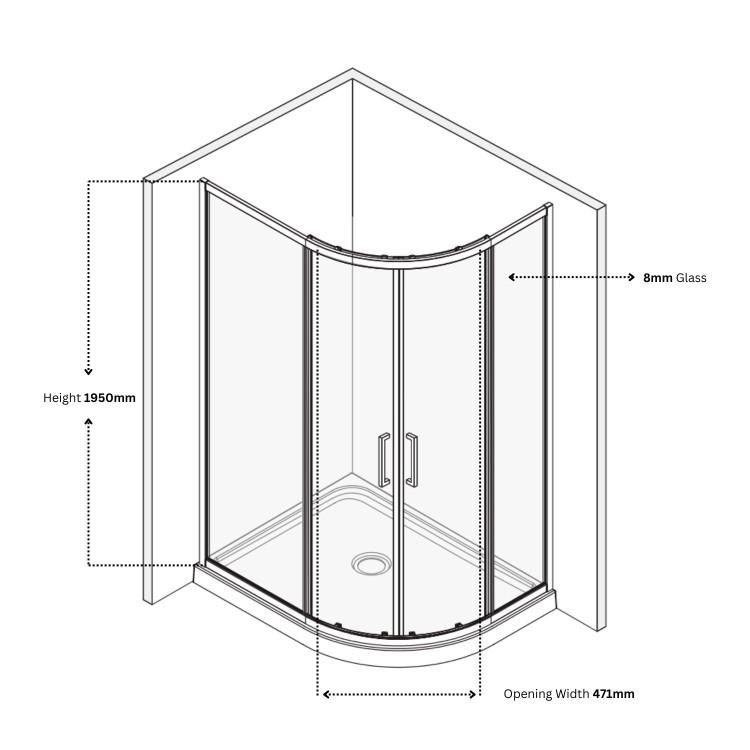 Grade A1 -  Chrome 8mm Glass Offset Quadrant Shower Enclosure 1200x800mm - Pavo