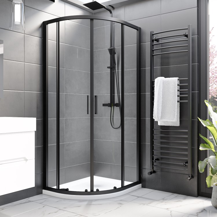 900x760mm Black 8mm Glass Offset Quadrant Shower Enclosure - Pavo