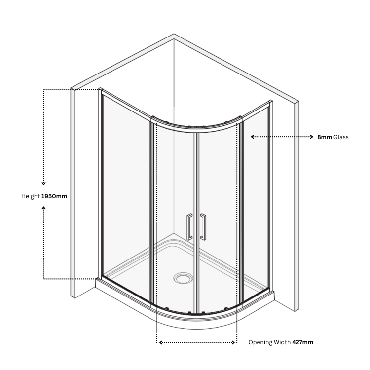 900x760mm Black 8mm Glass Offset Quadrant Shower Enclosure - Pavo