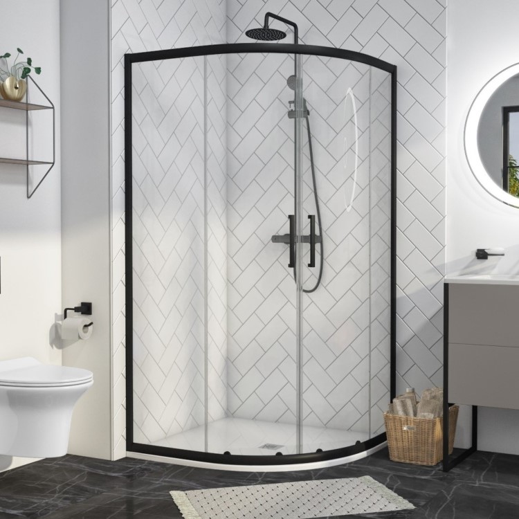 GRADE A1 - Black 1000 x 900 Offset Quadrant Shower Enclosure - Pavo
