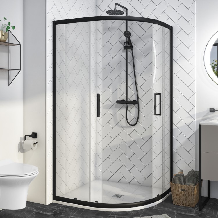 GRADE A1 - Black 1000 x 900 Offset Quadrant Shower Enclosure - Pavo