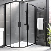 Grade A1 - 1200x800mm Black Offset Quadrant Shower Enclosure - Pavo