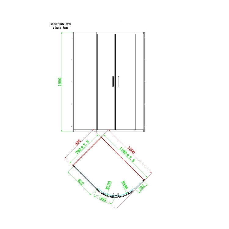 Grade A1 - 1200x800mm Black Offset Quadrant Shower Enclosure - Pavo