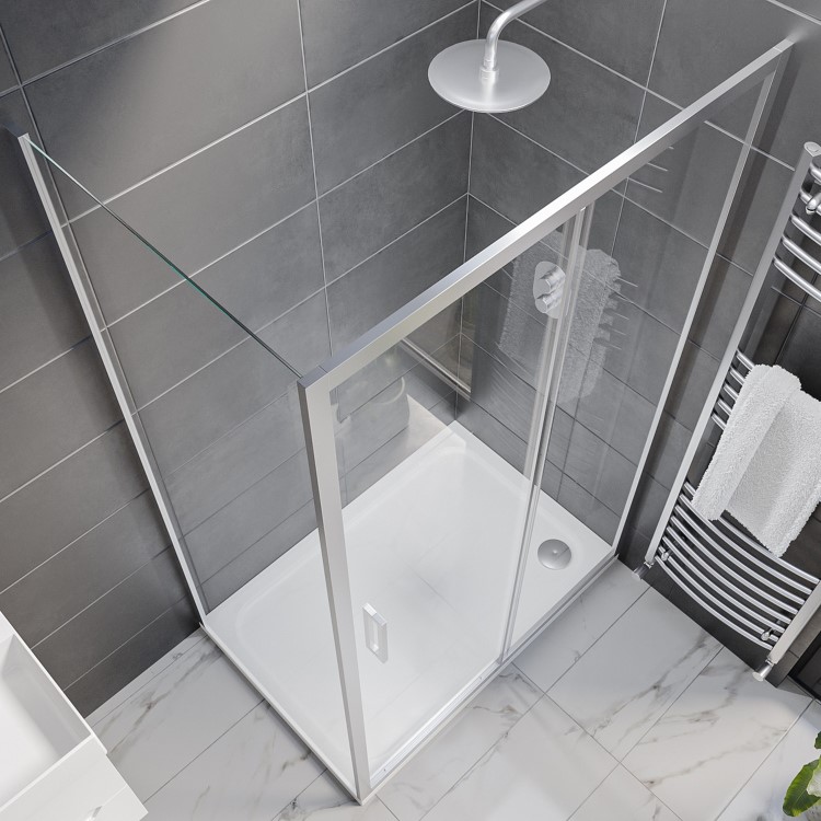 1200x700mm Chrome 8mm Glass Rectangular Sliding Shower Enclosure - Pavo