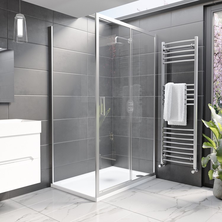 1400x800mm Chrome 8mm Glass Rectangular Sliding Shower Enclosure - Pavo