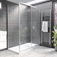 1400x800mm Chrome 8mm Glass Rectangular Sliding Shower Enclosure with Shower Tray - Pavo