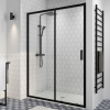 Grade A1 - Black 1400mm Sliding Shower Door - Pavo