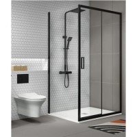 Grade A1 - 1700 x 900mm Black Rectangular Sliding Shower Enclosure - Pavo