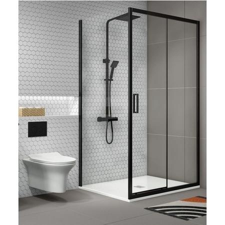 Grade A1 - 1700 x 900mm Black Rectangular Sliding Shower Enclosure - Pavo
