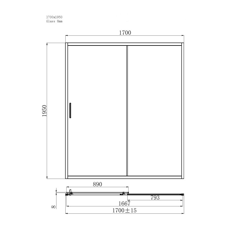Grade A1 - 1700 x 900mm Black Rectangular Sliding Shower Enclosure - Pavo