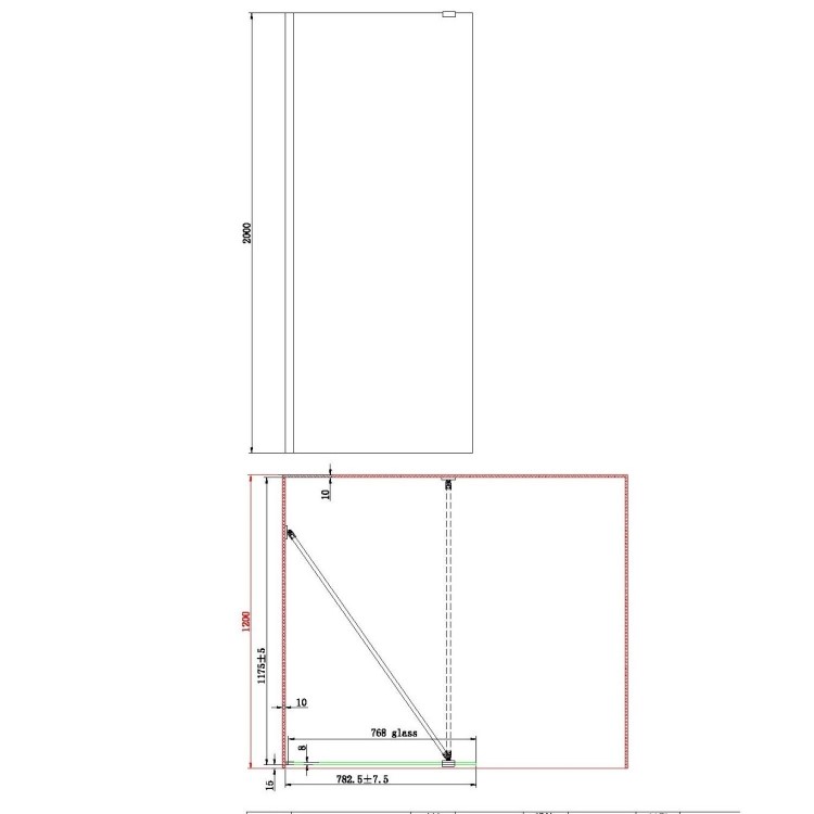 GRADE A1 - Matt Black Wetroom Panel 800 8mm Glass - Corvus Range