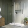 1400x800mm Chrome Walk In Shower Screen Enclosure with 300mm Hinged Flipper Panel and Shower Tray - Corvus