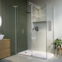 1700x800mm Chrome Walk-In Shower Screen Enclosure with 300mm Hinged Flipper Panel and Shower Tray – Corvus