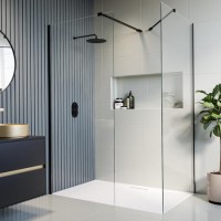 1400x900mm Black Walk In Shower Screen Enclosure and Shower Tray - Corvus