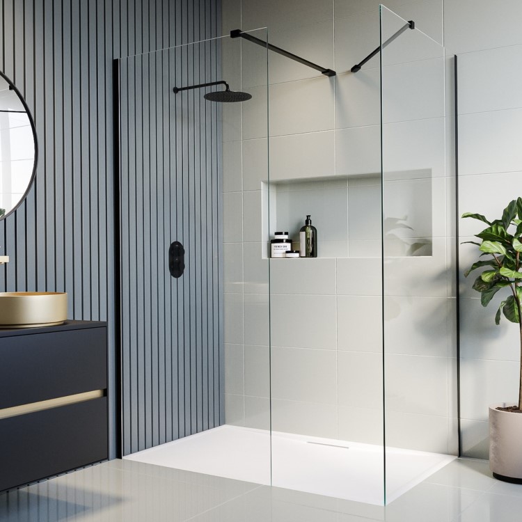 1400x900mm Black Walk In Shower Screen Enclosure and Shower Tray - Corvus