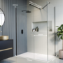 1400x900mm Black Walk In Shower Screen Enclosure and Shower Tray - Corvus