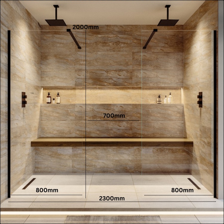 2300mm Black Double Shower Screen for Wet Room & Walk In Shower – Corvus