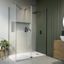 1600x800mm Black Walk-In Shower Screen Enclosure with 300mm Hinged Flipper Panel and Shower Tray – Corvus