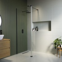 1100mm Black Shower Screen for Wetroom & Walk In Shower with 300mm Hinged Flipper Panel - Corvus