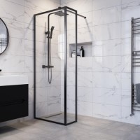 Grade A1 - 1000mm Black Framed Wet Room Shower Screen with Return Panel - Zolla