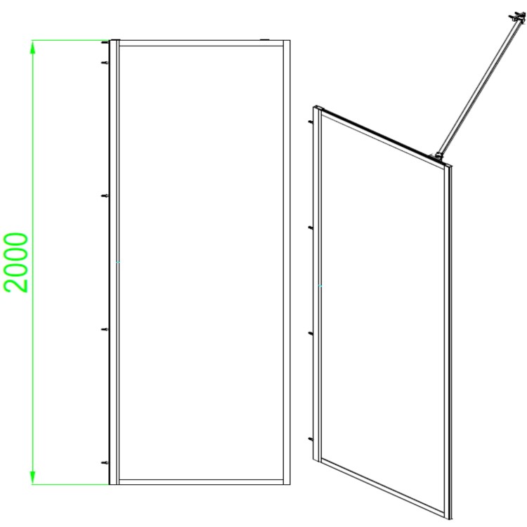Grade A1 - Black 1000 Framed Wet Room Shower Screen with Wall Support Bar & Return Panel - Zolla