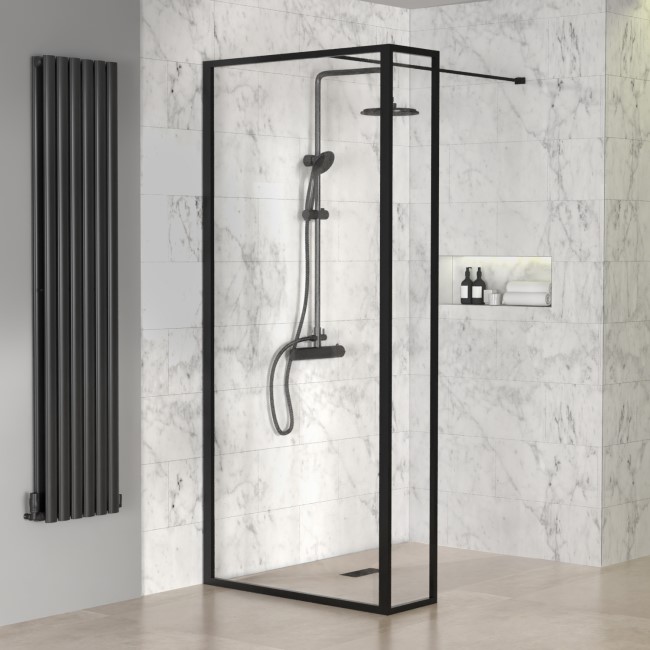 Grade A1 - 1100mm Black Framed Wet Room Shower Screen with Return Panel - Zolla