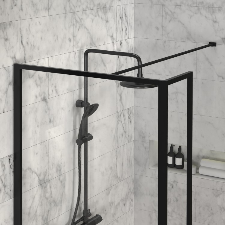 Grade A1 - 1400mm Black Framed Wet Room Shower Screen with Return Panel - Zolla