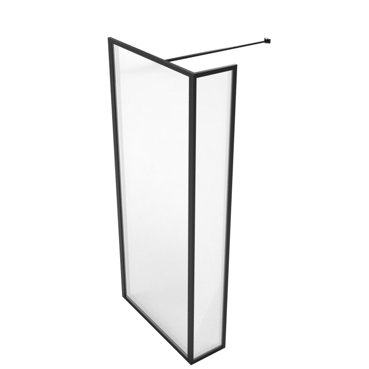 Grade A1 - 1400mm Black Framed Wet Room Shower Screen with Return Panel - Zolla