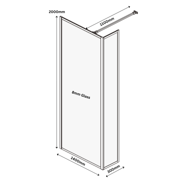 Grade A1 - 1400mm Black Framed Wet Room Shower Screen with Return Panel - Zolla