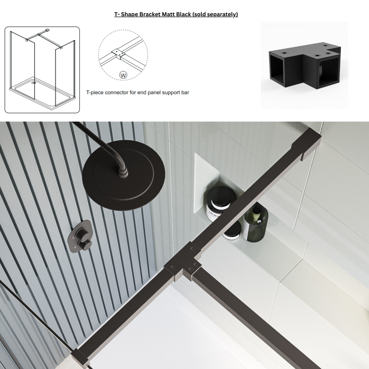 Grade A1 - 1400mm Black Framed Wet Room Shower Screen with Return Panel - Zolla